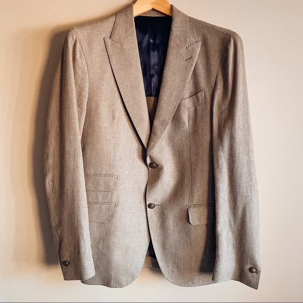 ELEVENTY Slim Fit Solid Linen Blend Camel Sport Coat